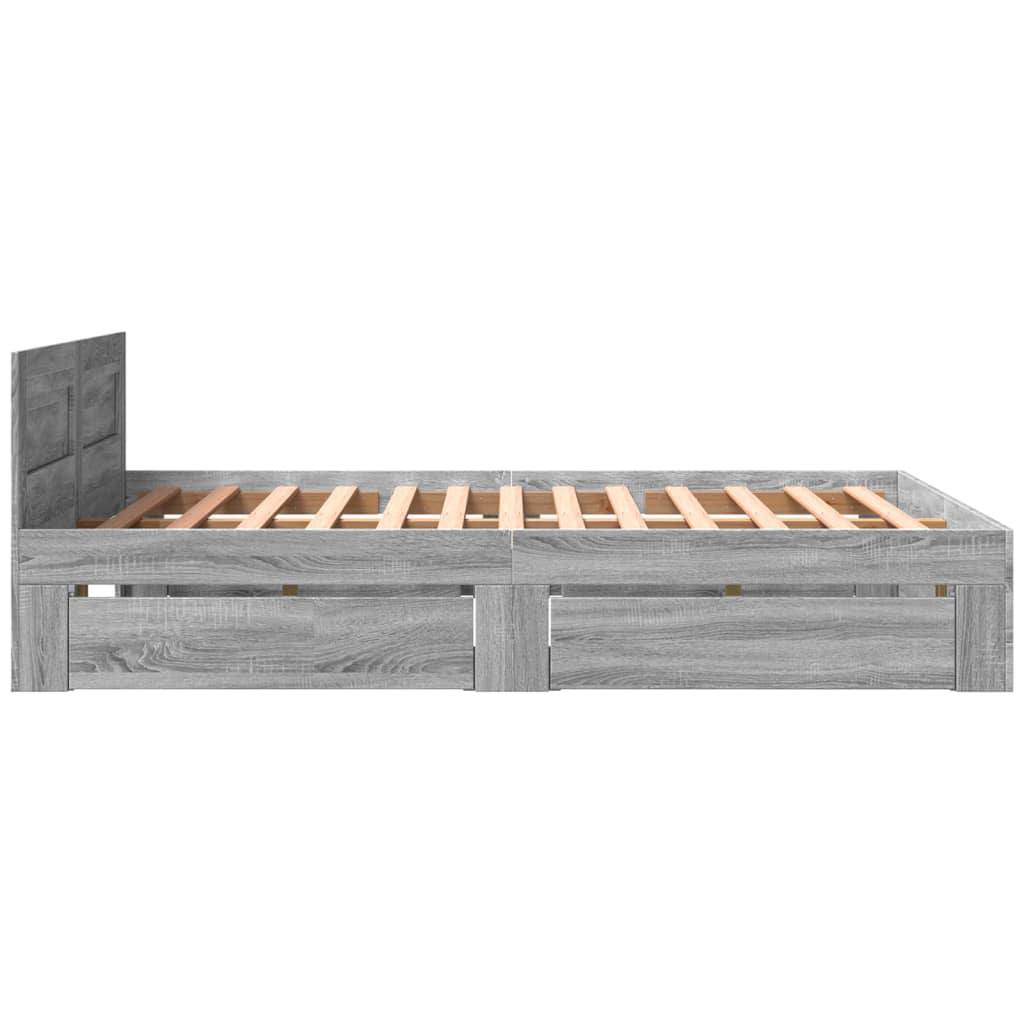 sengeramme med sengegavl 160x200 cm konstrueret træ grå sonoma