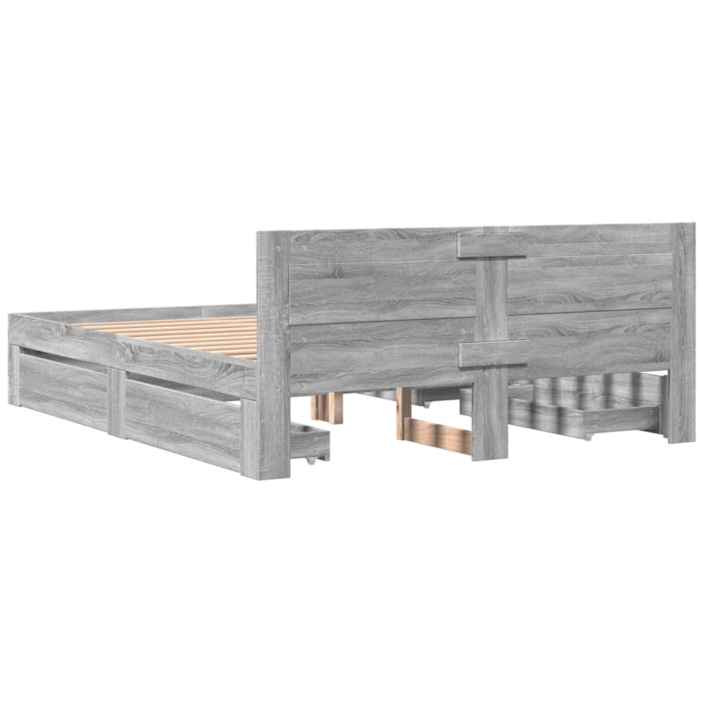 sengeramme med sengegavl 160x200 cm konstrueret træ grå sonoma