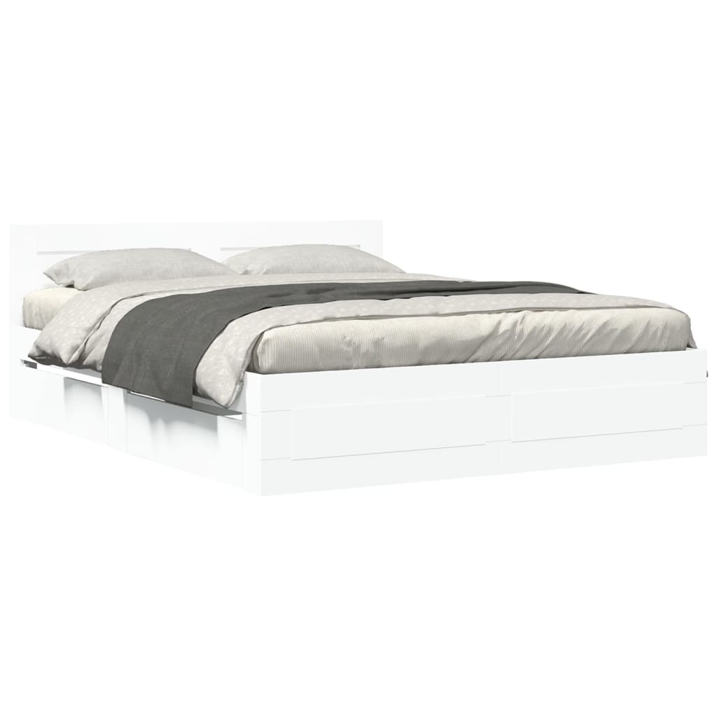 sengeramme med sengegavl 150x200 cm konstrueret træ hvid