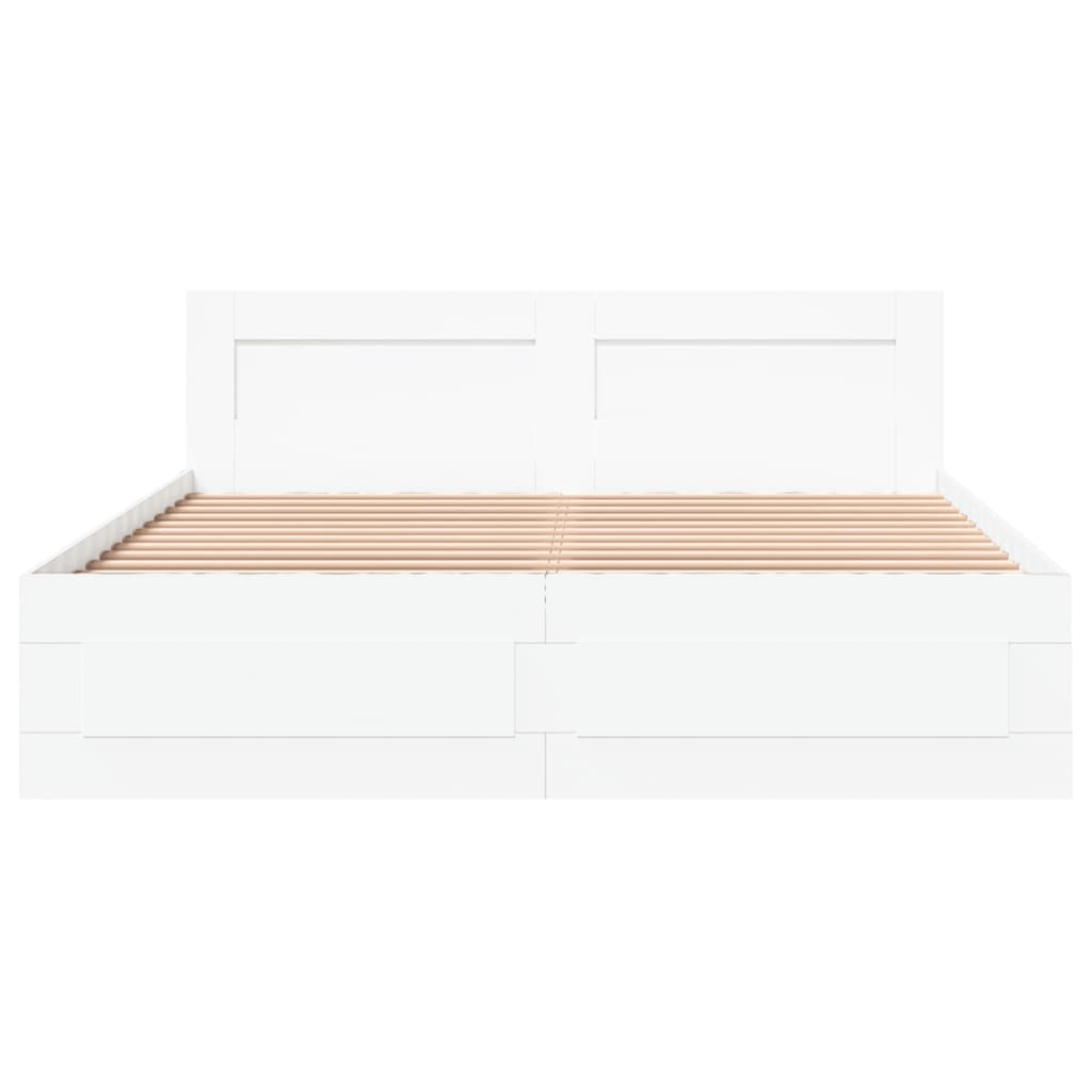 sengeramme med sengegavl 150x200 cm konstrueret træ hvid