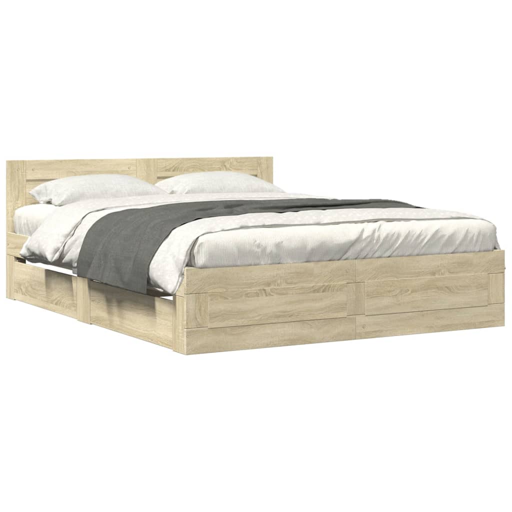 sengeramme med sengegavl 150x200 cm konstrueret træ sonoma-eg