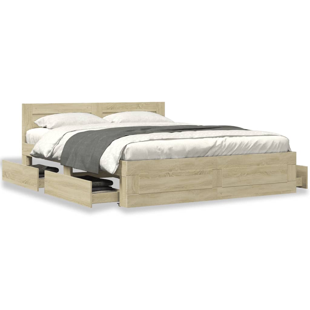 sengeramme med sengegavl 150x200 cm konstrueret træ sonoma-eg