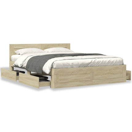 sengeramme med sengegavl 150x200 cm konstrueret træ sonoma-eg