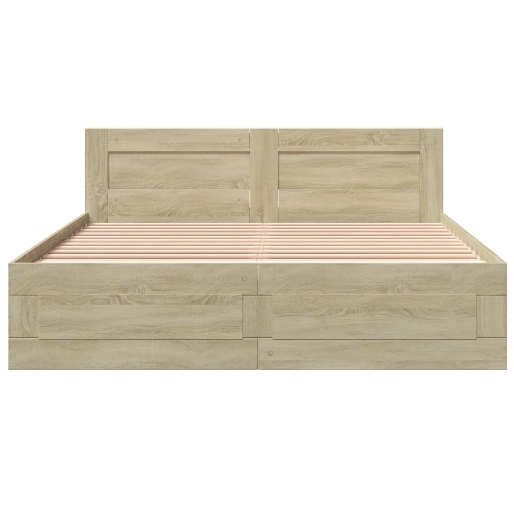 sengeramme med sengegavl 150x200 cm konstrueret træ sonoma-eg