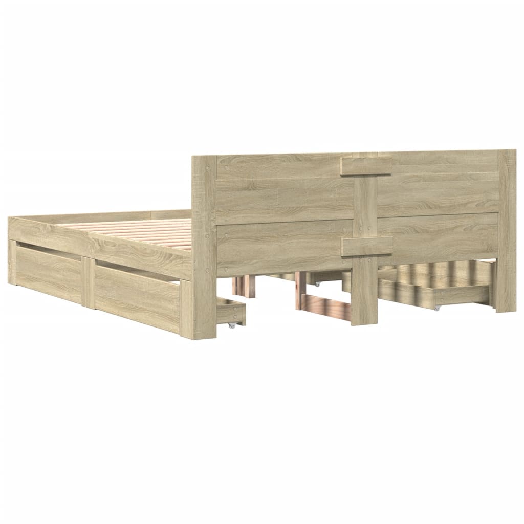 sengeramme med sengegavl 150x200 cm konstrueret træ sonoma-eg