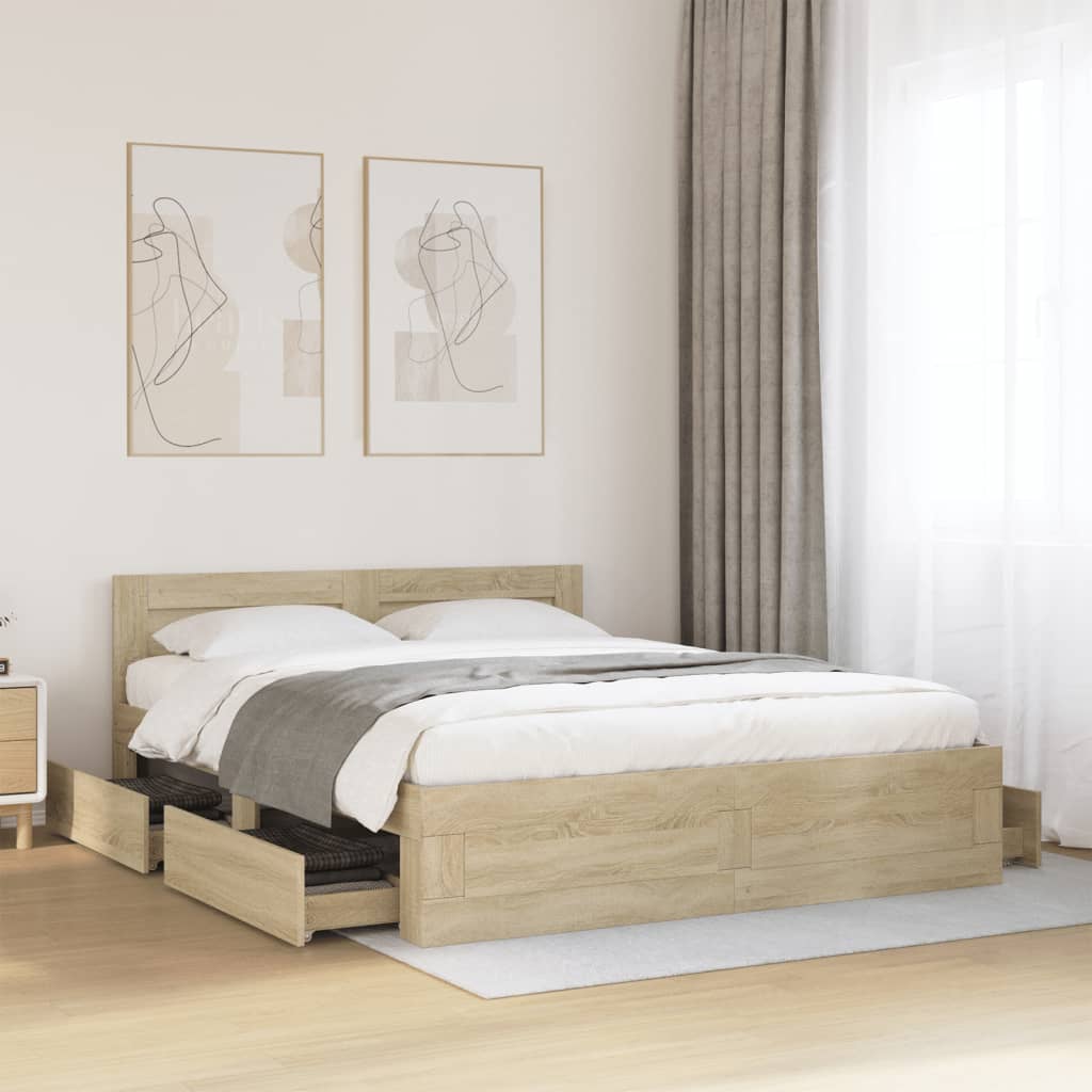 sengeramme med sengegavl 150x200 cm konstrueret træ sonoma-eg