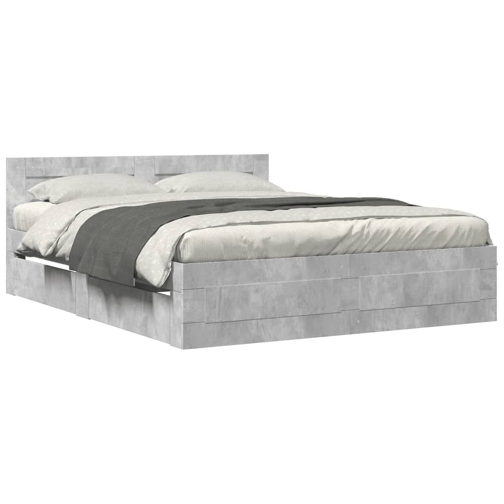 sengeramme med sengegavl 150x200 cm konstrueret træ betongrå