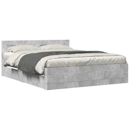 sengeramme med sengegavl 150x200 cm konstrueret træ betongrå