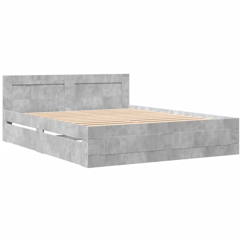 sengeramme med sengegavl 150x200 cm konstrueret træ betongrå