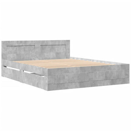 sengeramme med sengegavl 150x200 cm konstrueret træ betongrå