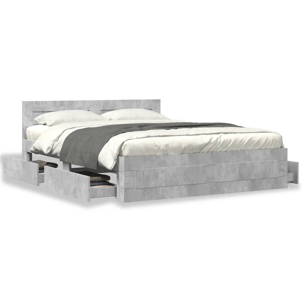 sengeramme med sengegavl 150x200 cm konstrueret træ betongrå