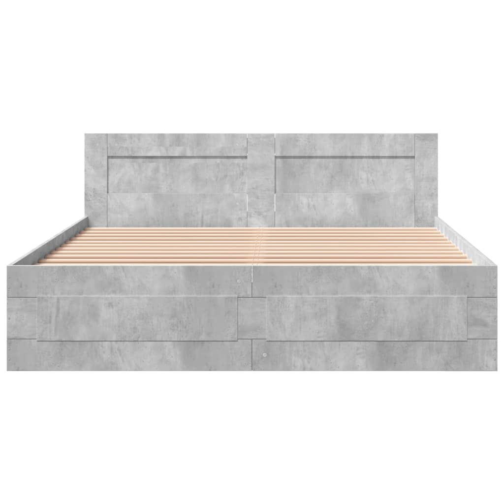 sengeramme med sengegavl 150x200 cm konstrueret træ betongrå