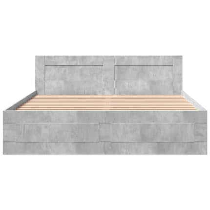 sengeramme med sengegavl 150x200 cm konstrueret træ betongrå