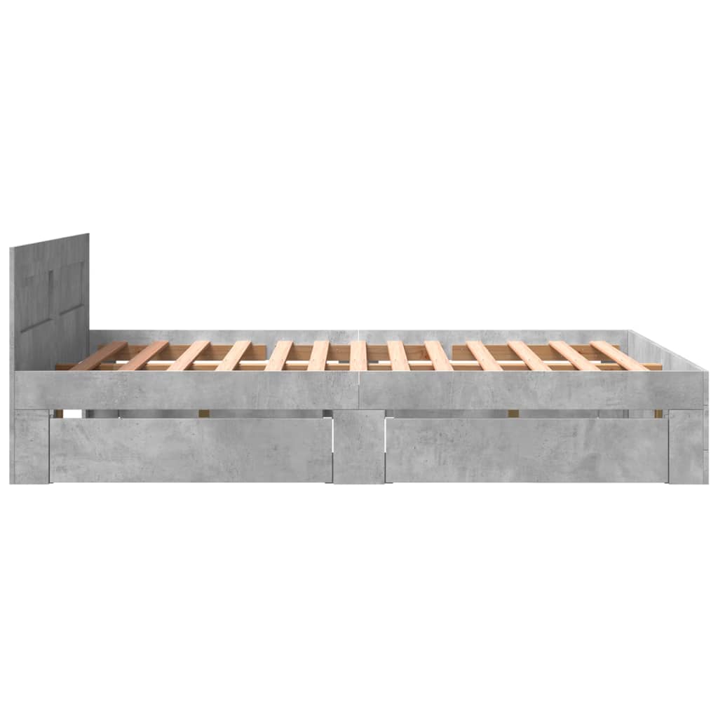 sengeramme med sengegavl 150x200 cm konstrueret træ betongrå