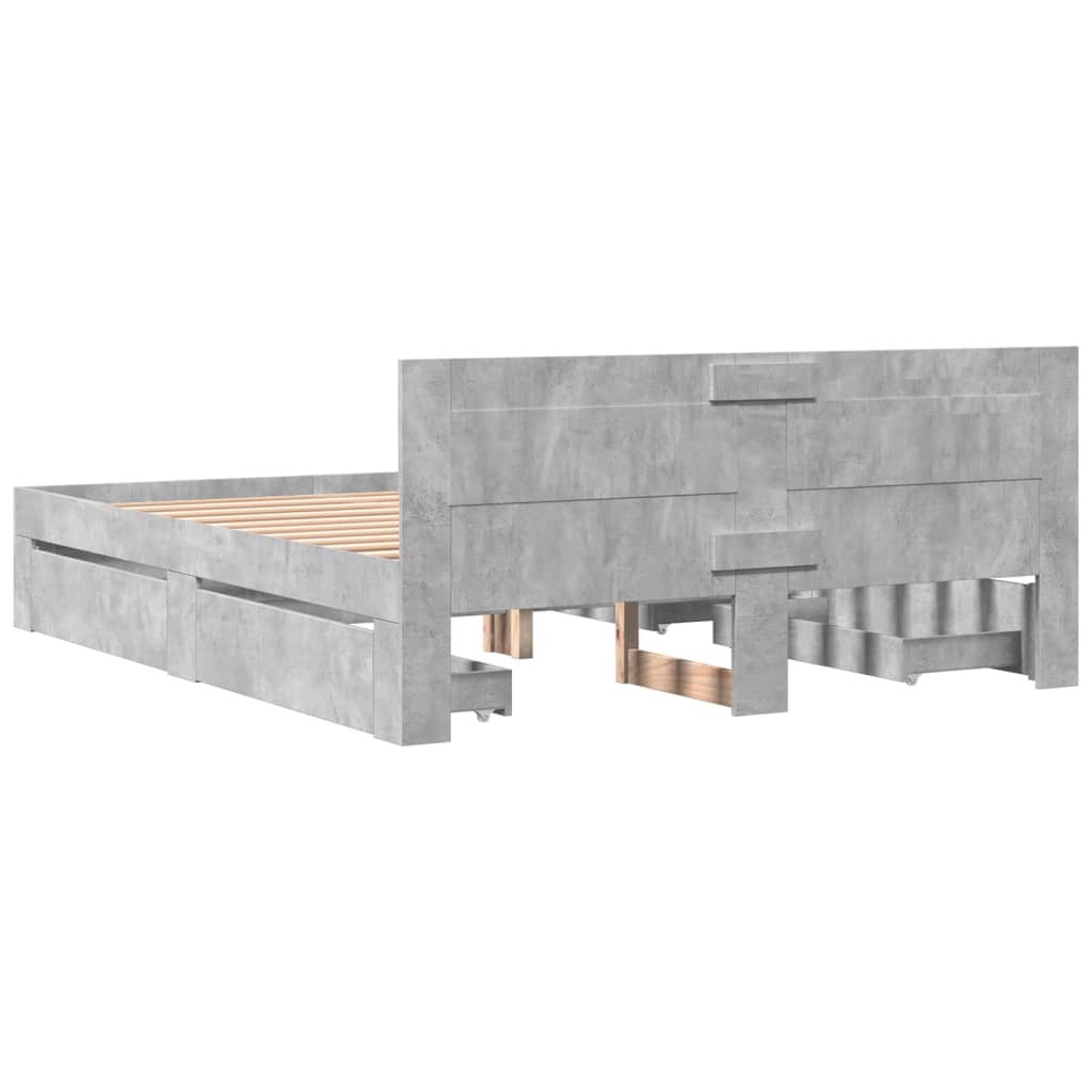 sengeramme med sengegavl 150x200 cm konstrueret træ betongrå