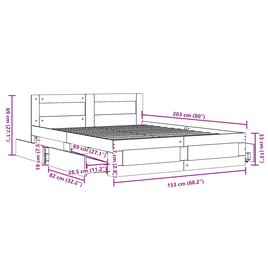 sengeramme med sengegavl 150x200 cm konstrueret træ betongrå