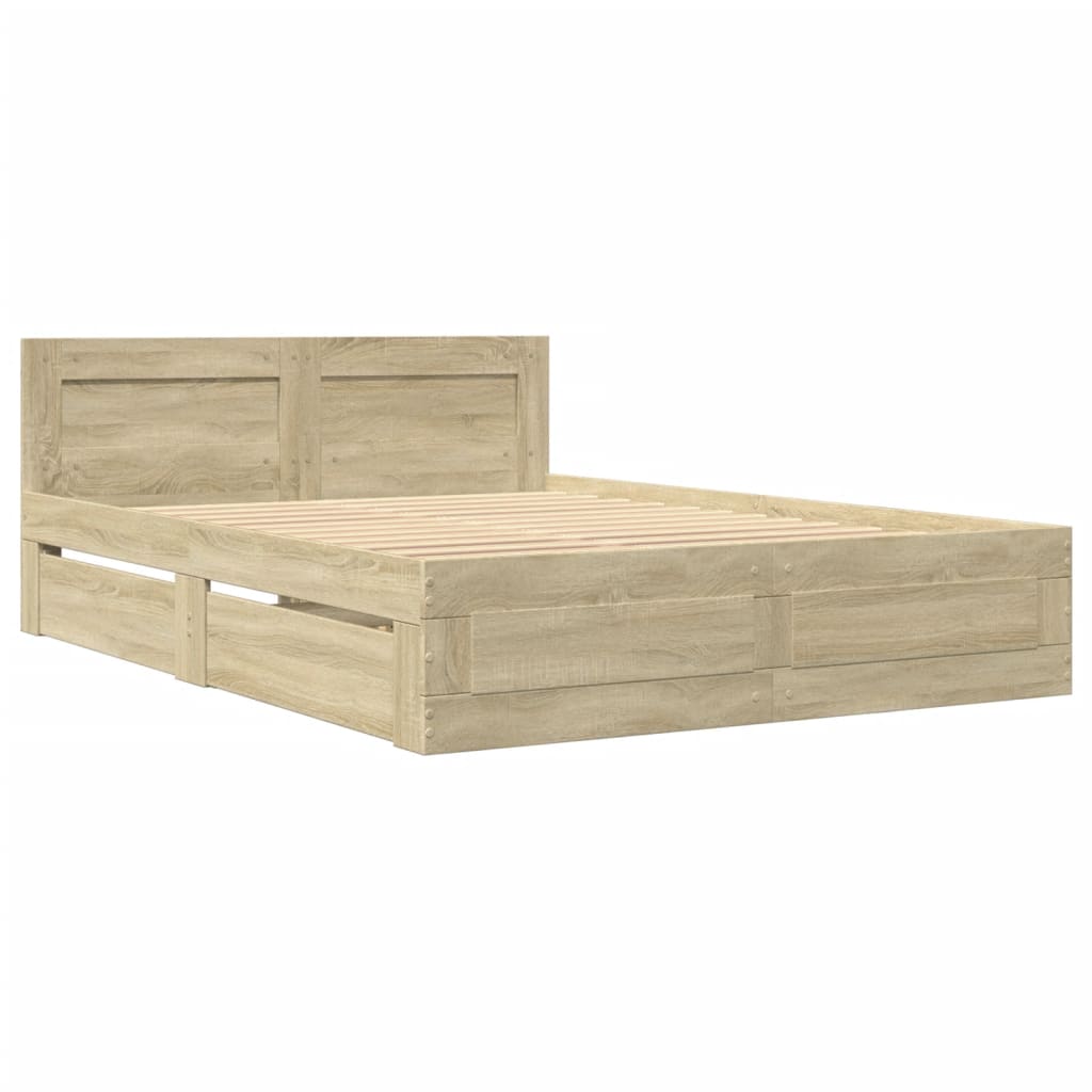 sengeramme med sengegavl 140x200 cm konstrueret træ sonoma-eg