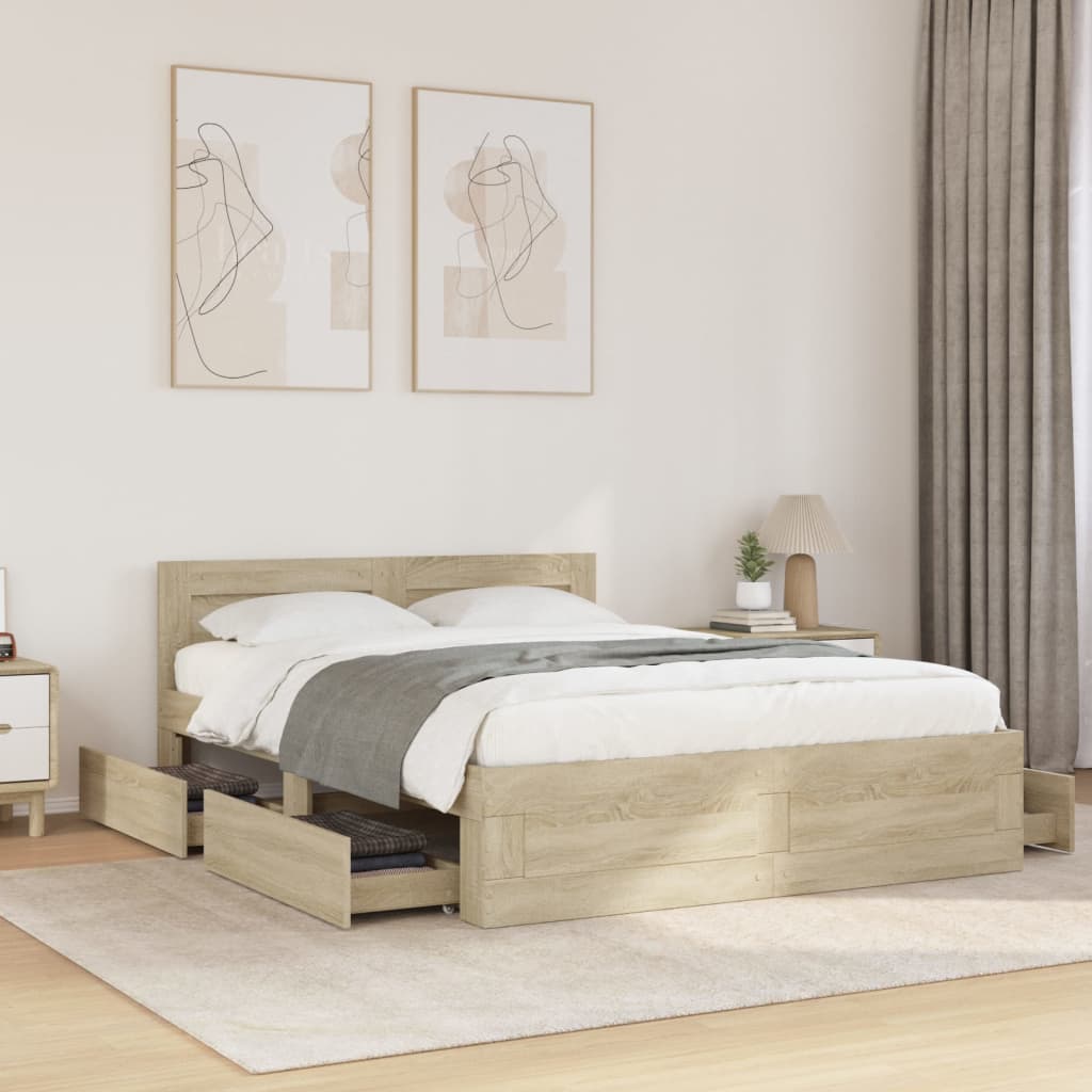 sengeramme med sengegavl 140x200 cm konstrueret træ sonoma-eg