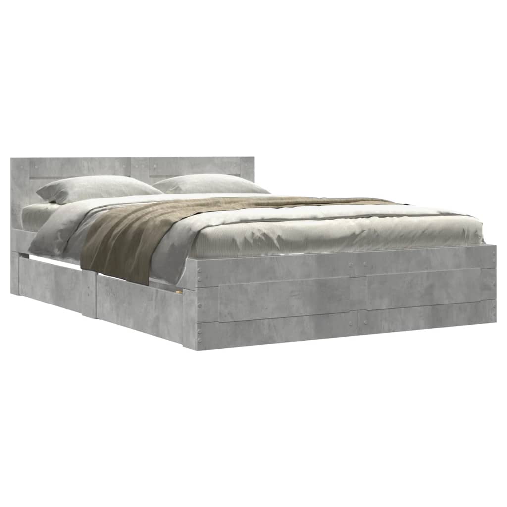 sengeramme med sengegavl 140x200 cm konstrueret træ betongrå