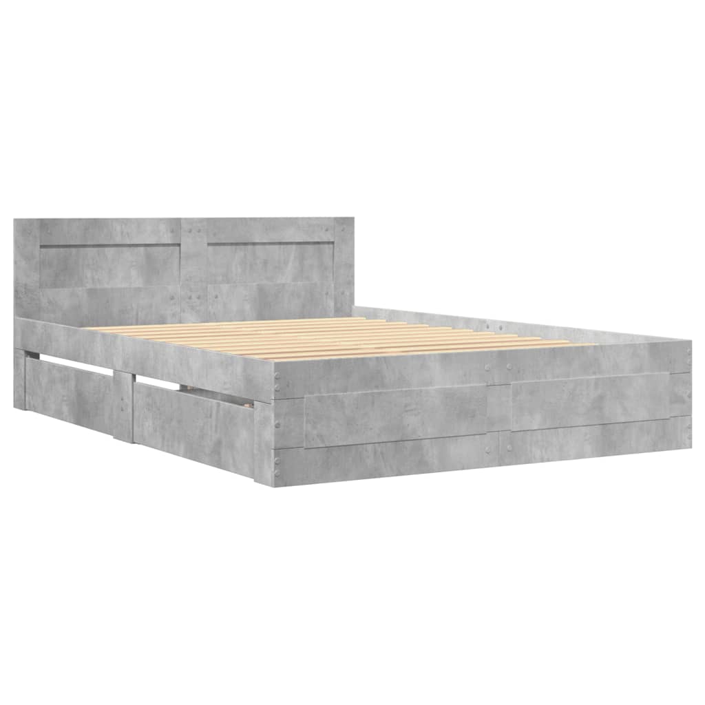 sengeramme med sengegavl 140x200 cm konstrueret træ betongrå