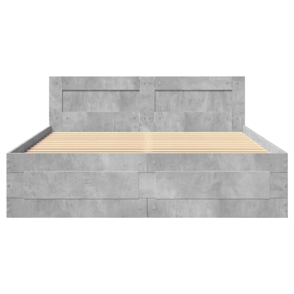 sengeramme med sengegavl 140x200 cm konstrueret træ betongrå