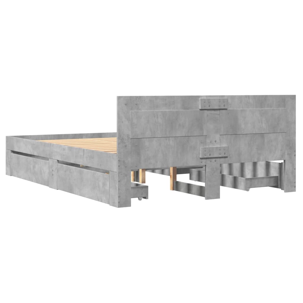 sengeramme med sengegavl 140x200 cm konstrueret træ betongrå