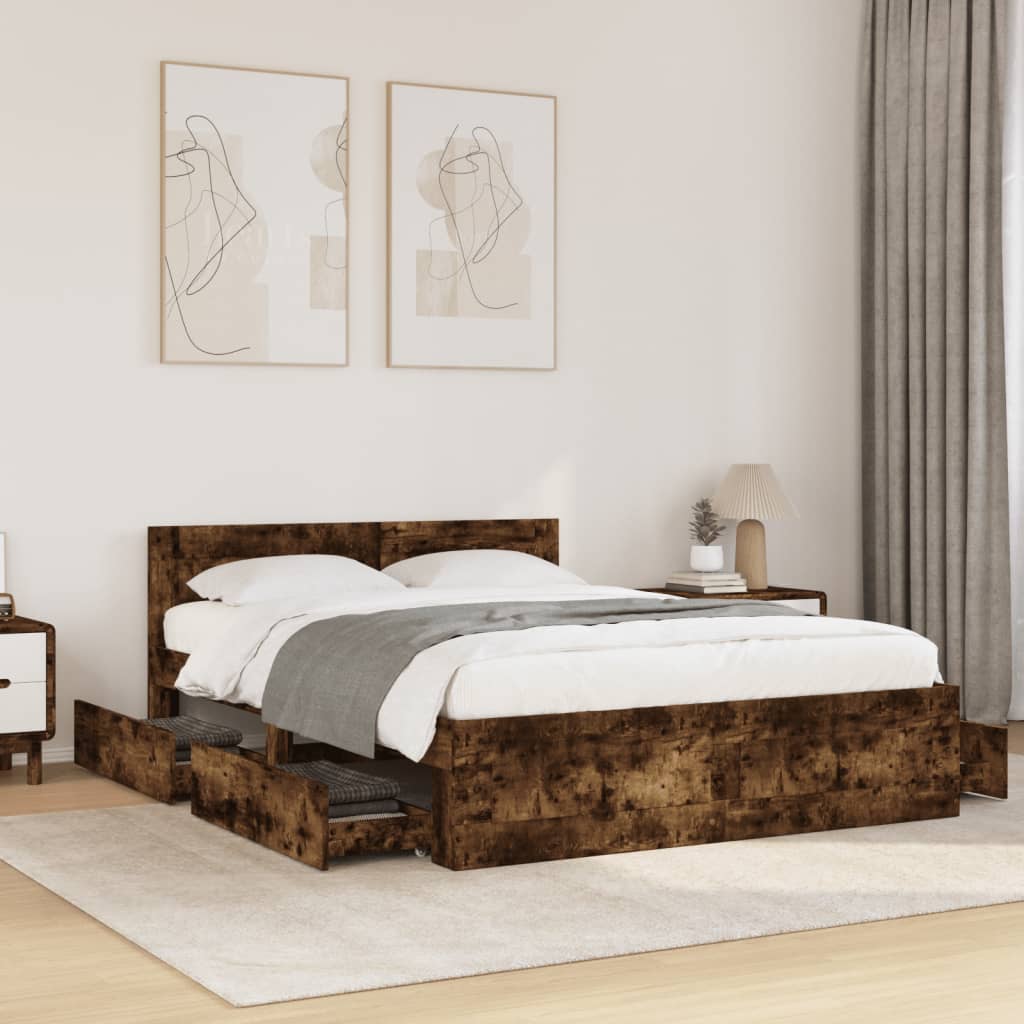 sengeramme med sengegavl 140x200 cm konstrueret træ røget eg