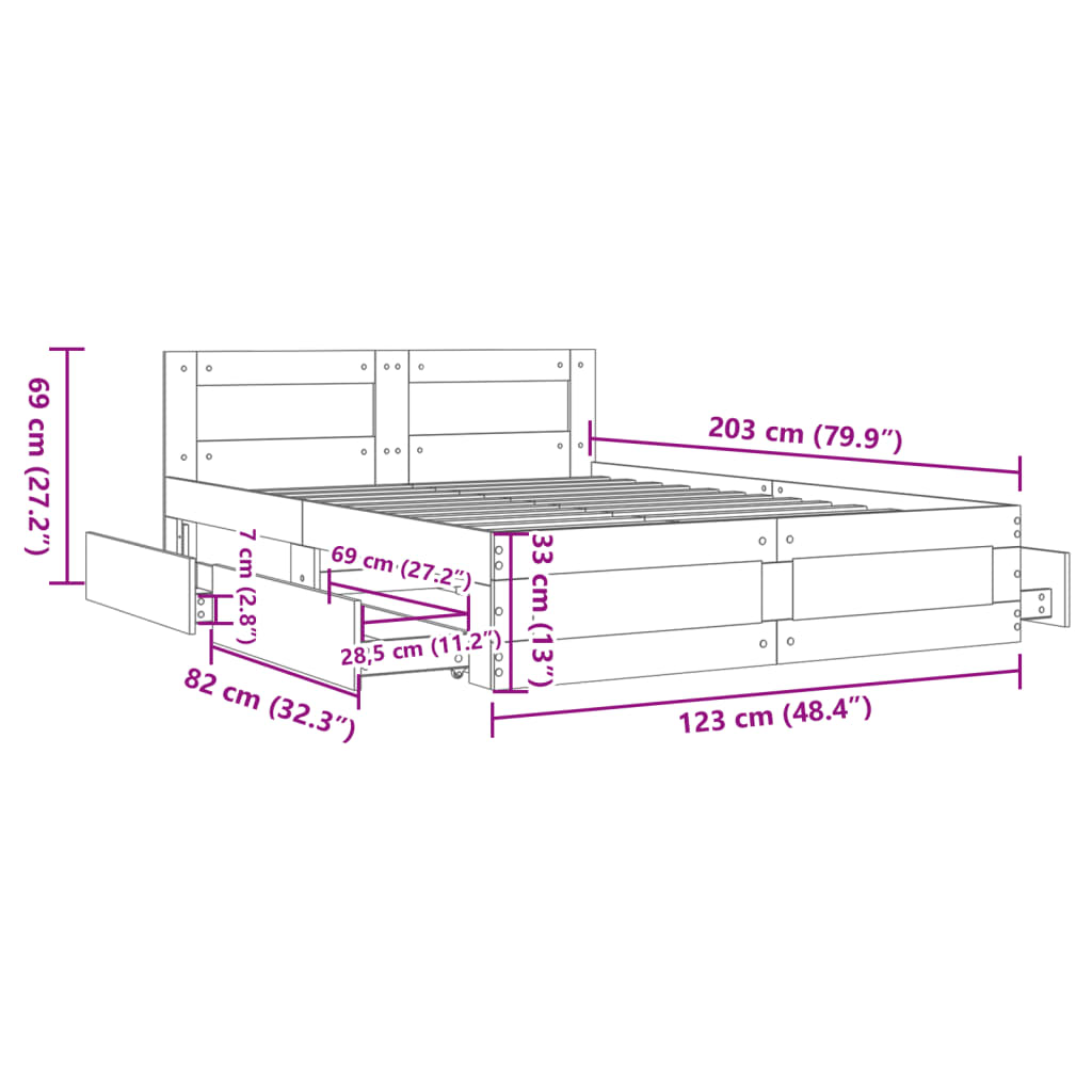sengeramme med sengegavl 120x200 cm konstrueret træ grå sonoma