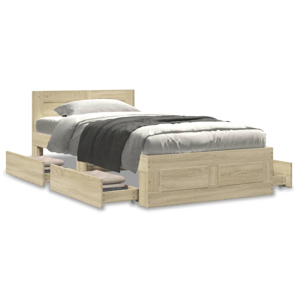 sengeramme med sengegavl 100x200 cm konstrueret træ sonoma-eg