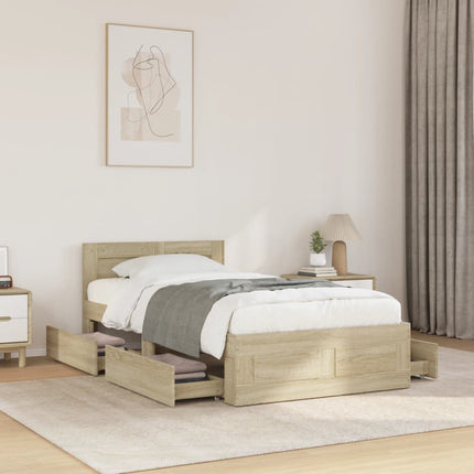 sengeramme med sengegavl 100x200 cm konstrueret træ sonoma-eg