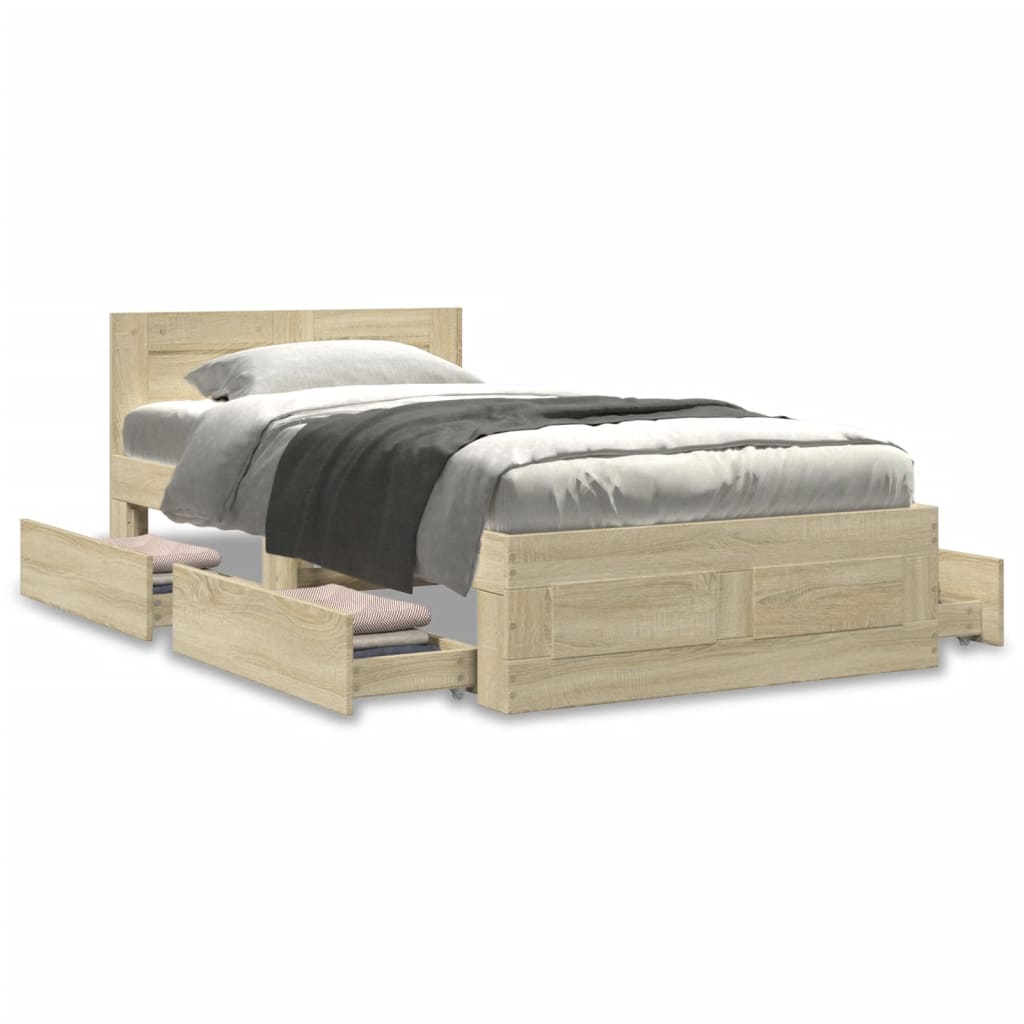 sengeramme med sengegavl 90x200 cm konstrueret træ sonoma-eg
