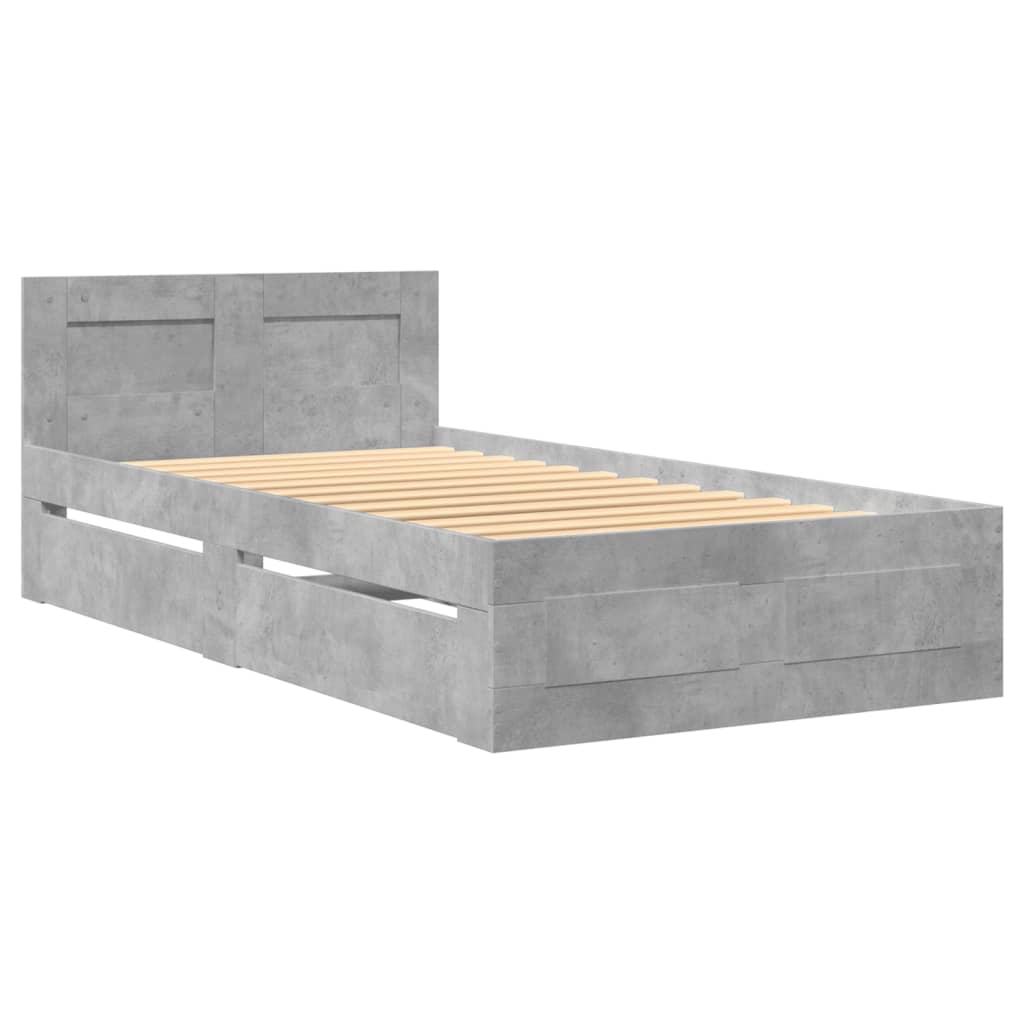sengeramme med sengegavl 90x200 cm konstrueret træ betongrå