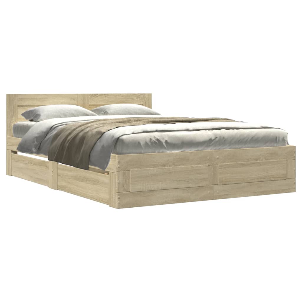 sengeramme med sengegavl 135x190 cm konstrueret træ sonoma-eg