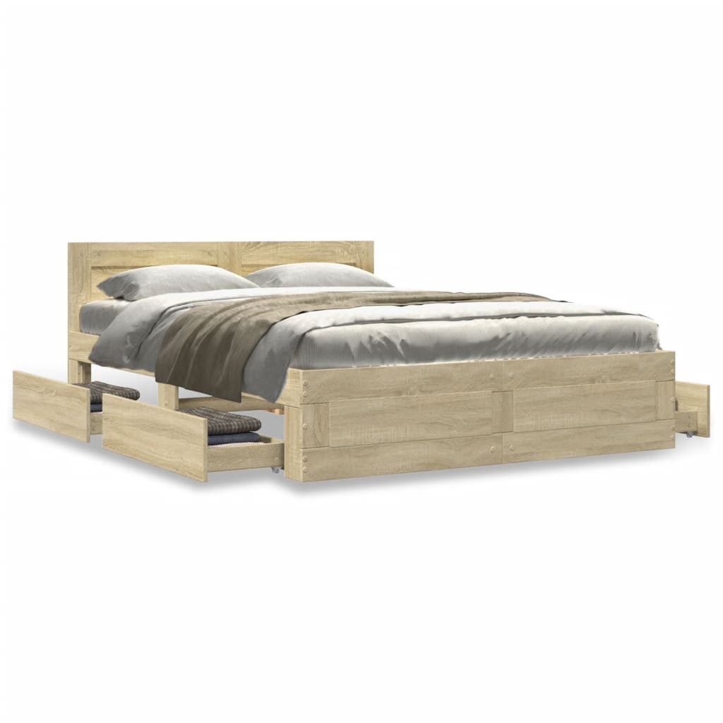 sengeramme med sengegavl 135x190 cm konstrueret træ sonoma-eg