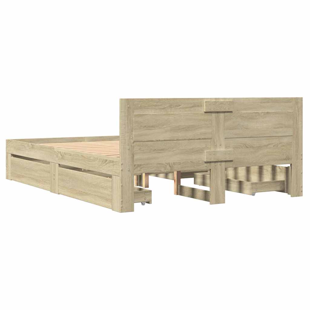 sengeramme med sengegavl 135x190 cm konstrueret træ sonoma-eg