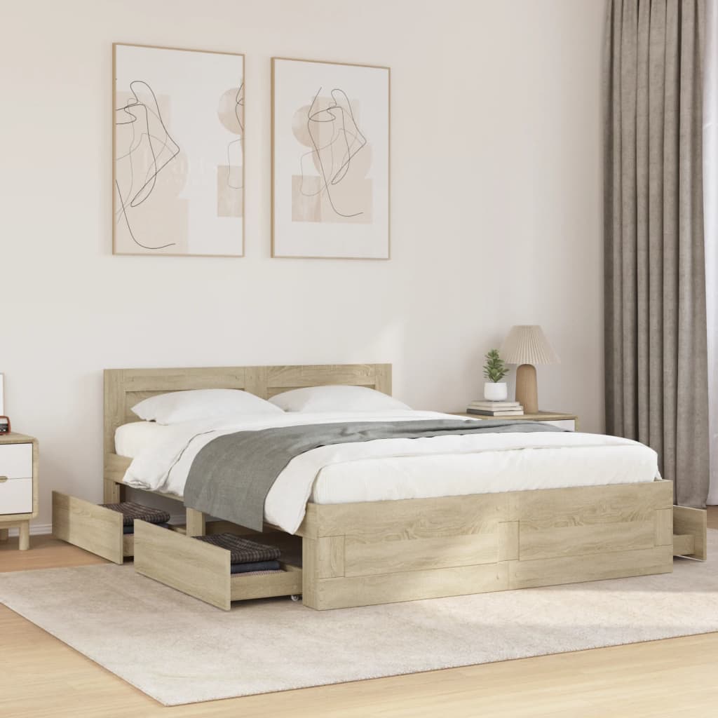 sengeramme med sengegavl 135x190 cm konstrueret træ sonoma-eg