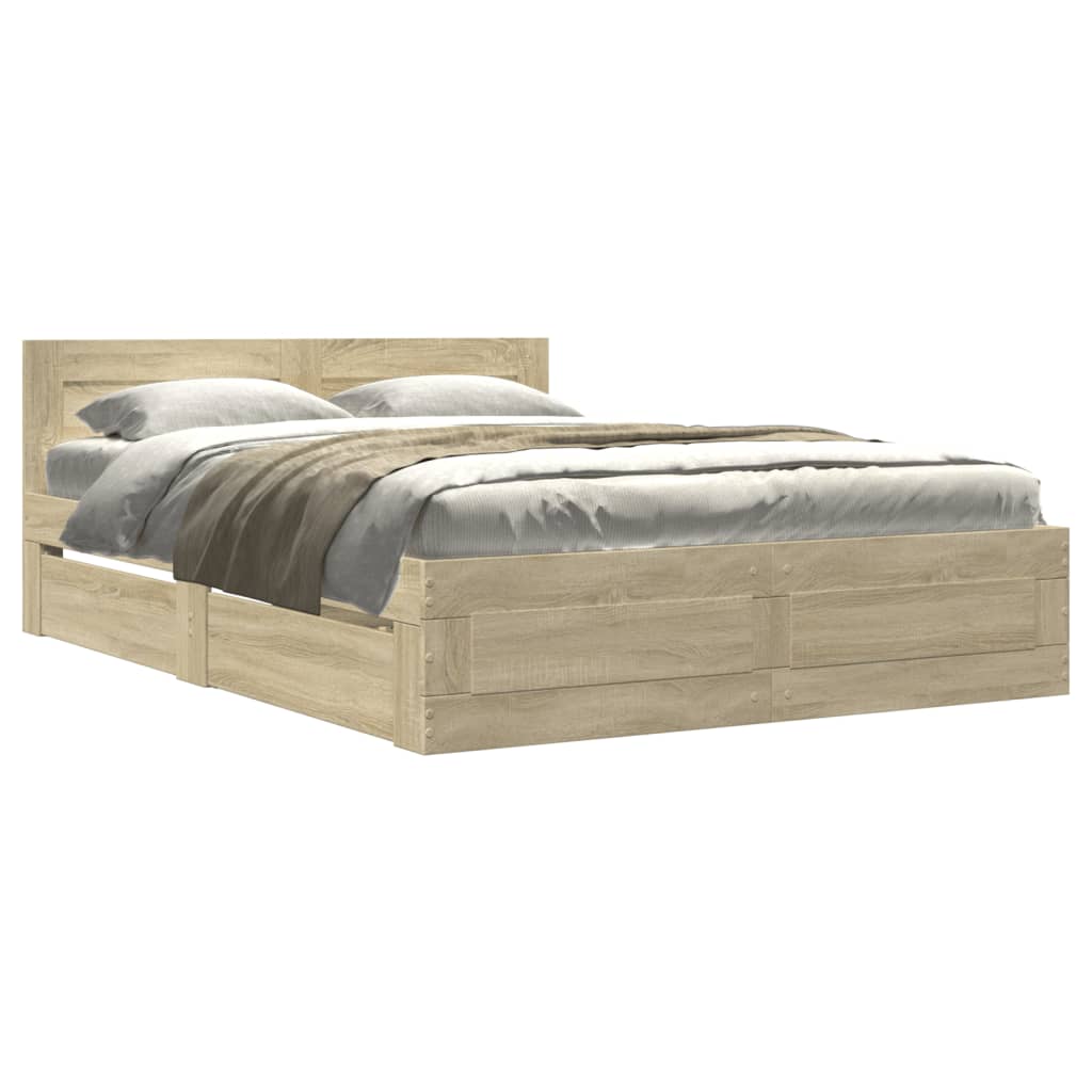 sengeramme med sengegavl 120x190 cm konstrueret træ sonoma-eg