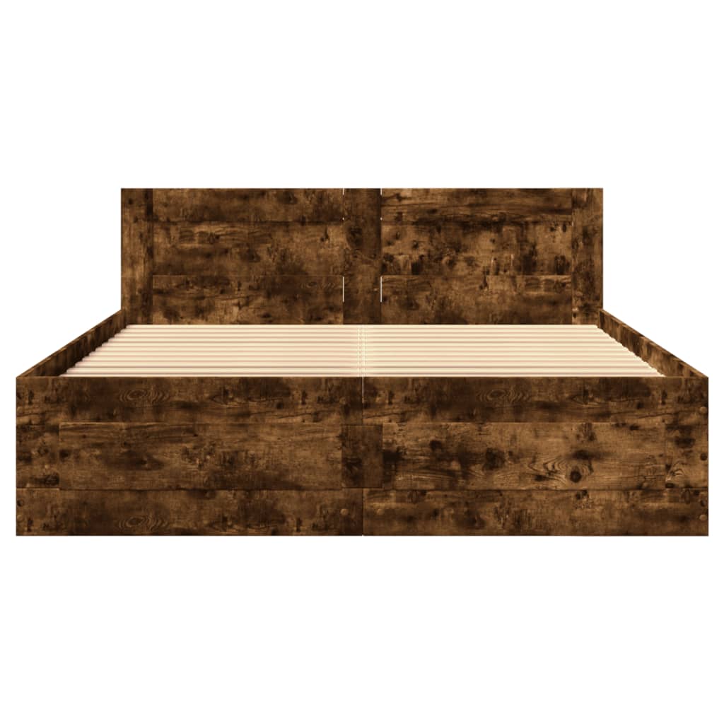 sengeramme med sengegavl 120x190 cm konstrueret træ røget eg