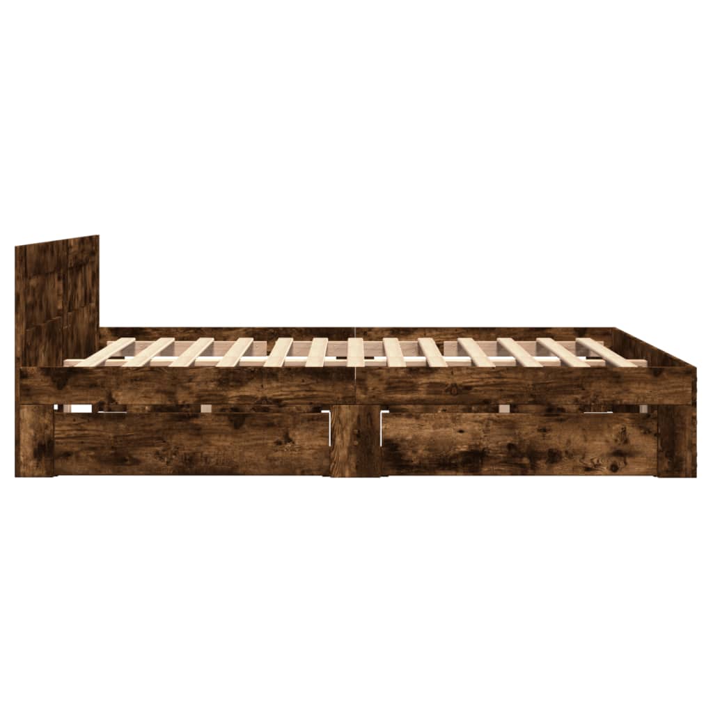 sengeramme med sengegavl 120x190 cm konstrueret træ røget eg