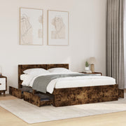 sengeramme med sengegavl 120x190 cm konstrueret træ røget eg