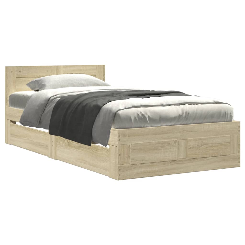 sengeramme med sengegavl 75x190 cm konstrueret træ sonoma-eg