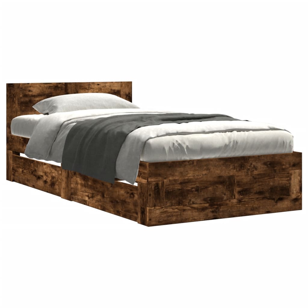 sengeramme med sengegavl 75x190 cm konstrueret træ røget eg