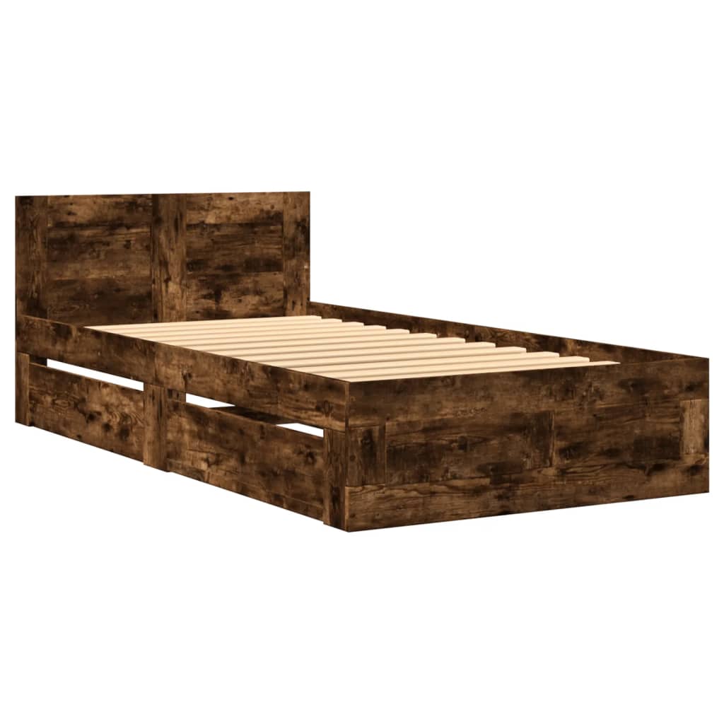 sengeramme med sengegavl 75x190 cm konstrueret træ røget eg
