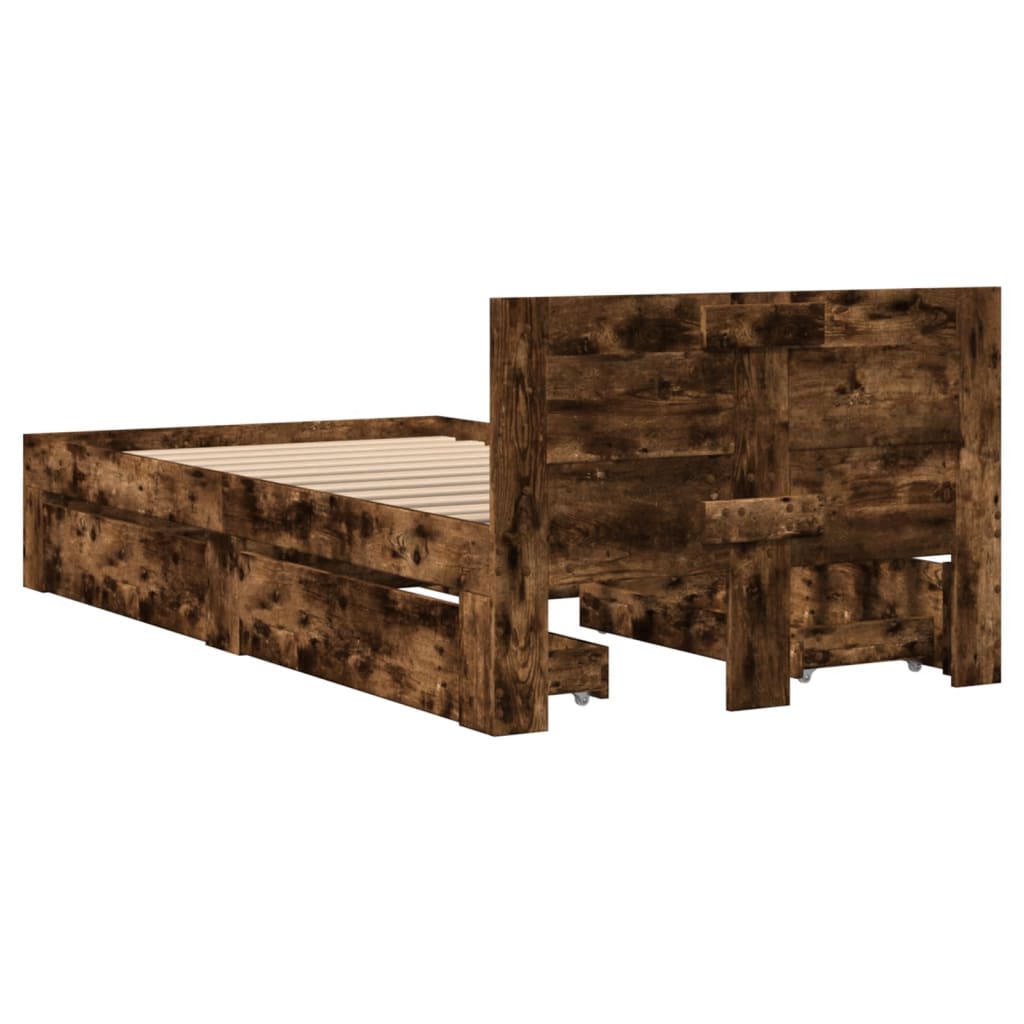 sengeramme med sengegavl 75x190 cm konstrueret træ røget eg