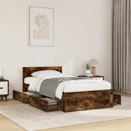 sengeramme med sengegavl 75x190 cm konstrueret træ røget eg