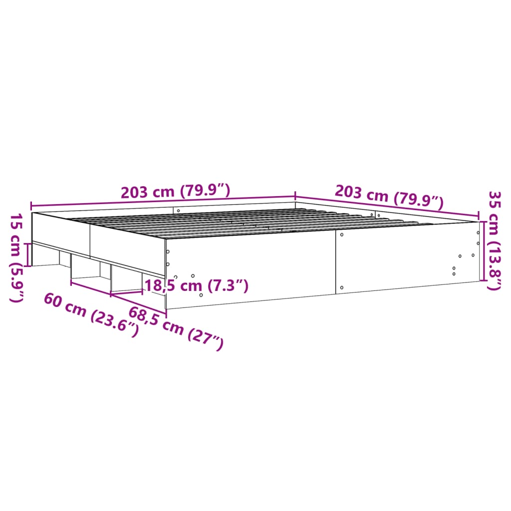 sengeramme uden madras 200x200 cm konstrueret træ sonoma-eg