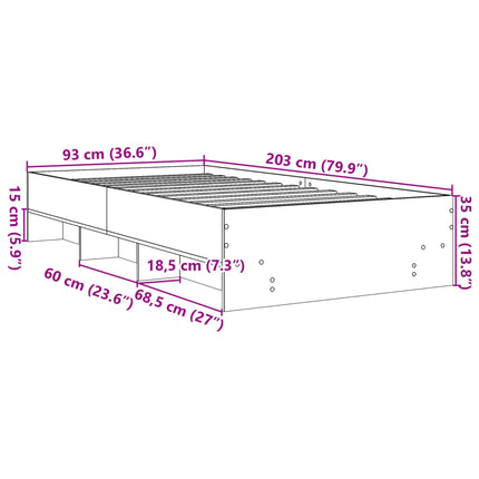 sengeramme 90x200 cm uden madras konstrueret træ sonoma-eg