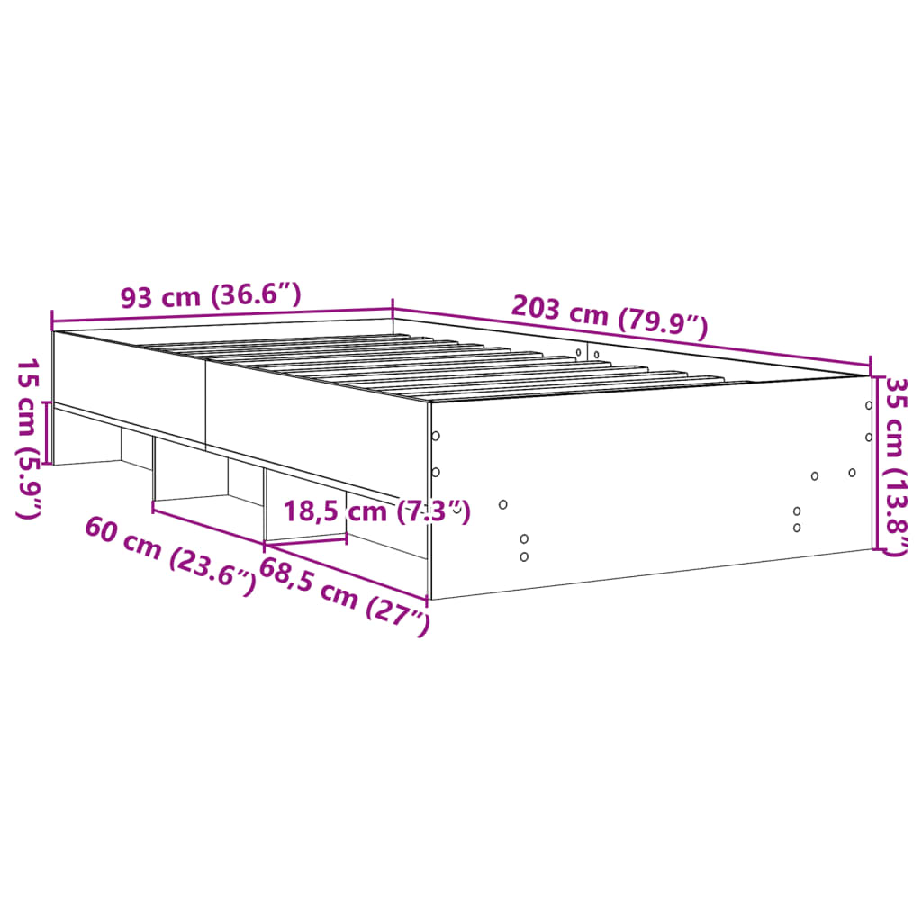 sengeramme 90x200 cm uden madras konstrueret træ sonoma-eg