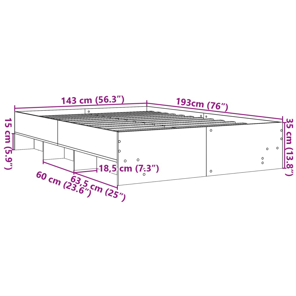 sengeramme 140x190 cm uden madras konstrueret træ brunt eg