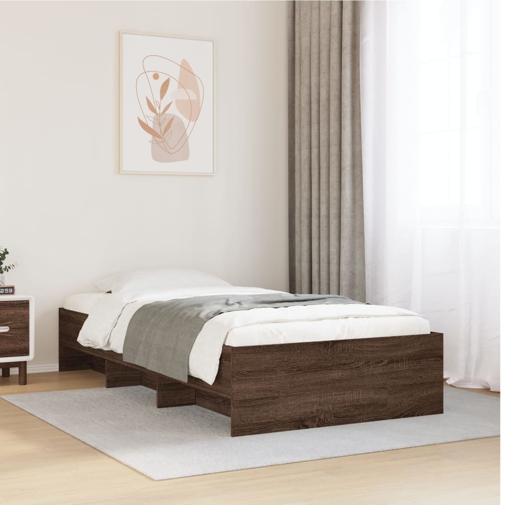 sengeramme 75x190 cm uden madras konstrueret træ brunt eg